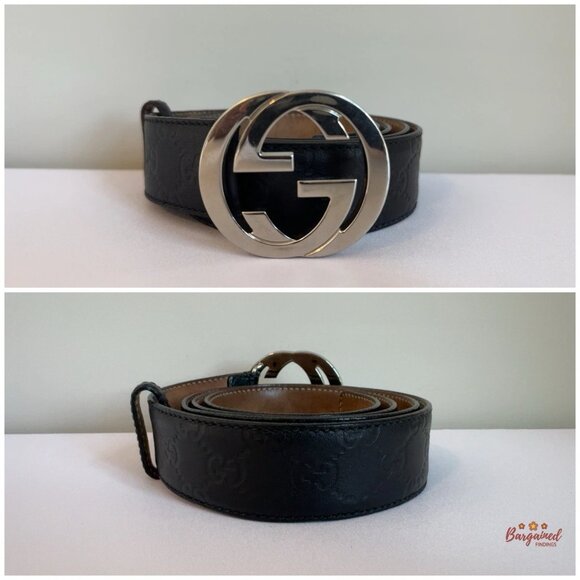 Auth Gucci Black Guccissima Leather Silver Interlocking G Buckle Belt 115/46 - Picture 3 of 13